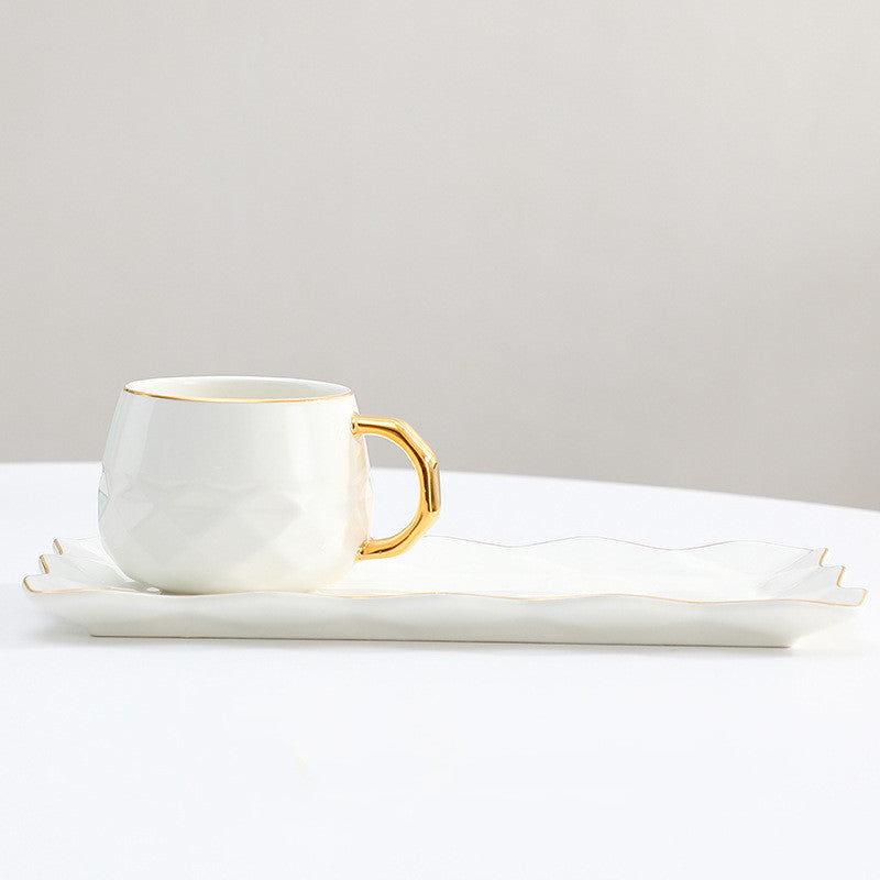Luxury European Ceramic Coffee Cup Set with Hand-Painted Gold Accents
