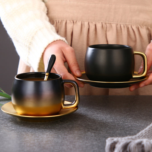 Luxury Matte Black Coffee Cup Set with Gold Gradient Rim