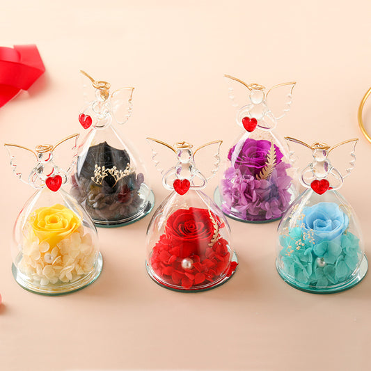 Angel Immortal Rose in Glass Dome – Timeless Floral Decoration