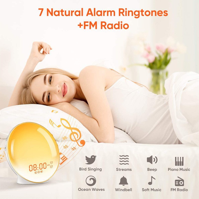 Sleep-Friendly Kids Lamp – Colorful Bedside Alarm Clock with Soothing White Noise