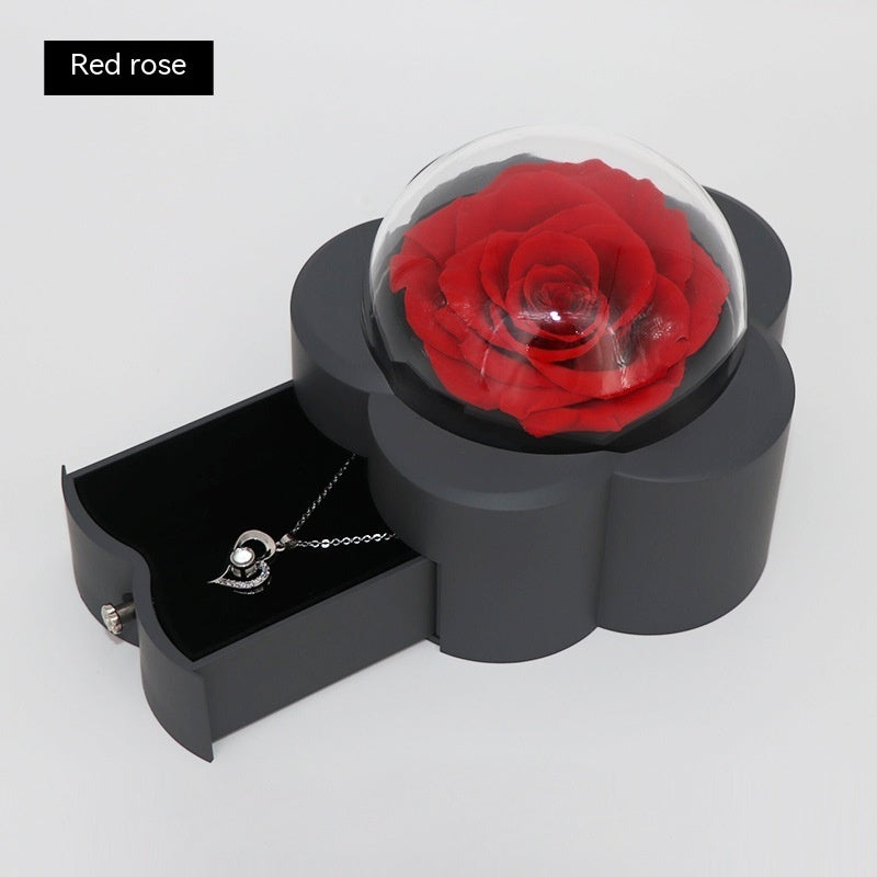 Luxury Eternal Rose Jewelry Gift Box – Romantic Acrylic Keepsake with Hidden Necklace