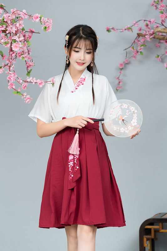 Elegant Summer Hanfu Skirt – Embroidered Cross Collar Design