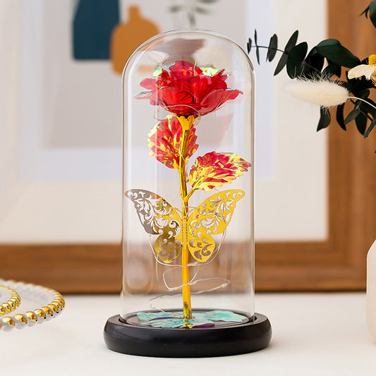 Preserved Flower LED Night Light – Romantic Glass Dome Gift