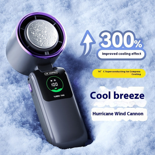 Ice Cooling Handheld Fan – High-Speed Adjustable Mini Fan, Folding Portable Neck Hanging Fan for Outdoor Travel & Daily Use