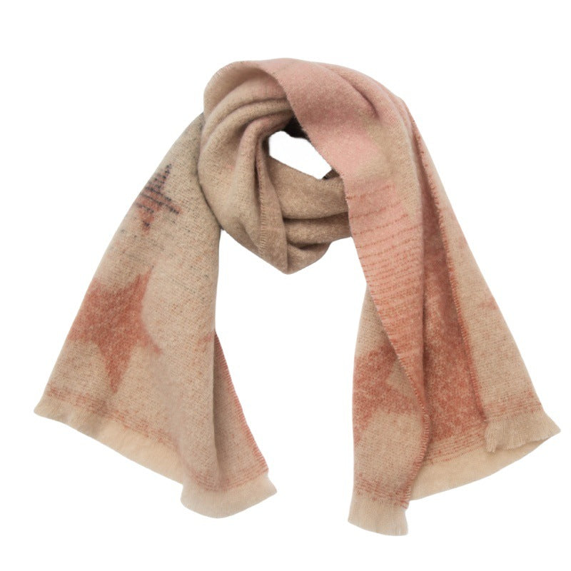 Gradient Star Jacquard Scarf | Autumn & Winter Circle Yarn