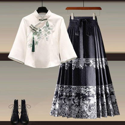 Elegant New Chinese-Style Hanfu Two-Piece Set with Horse-Face Skirt (M–4XL)