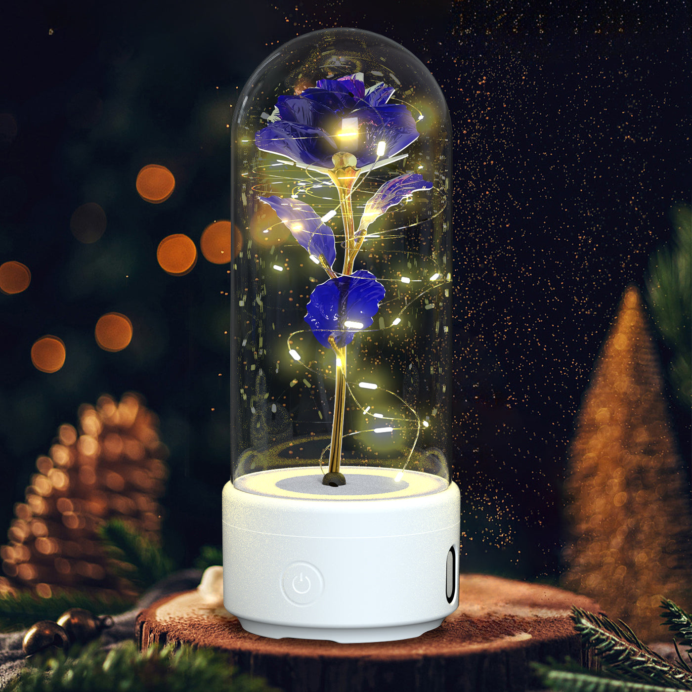 Eternal Rose LED Light & Bluetooth Speaker – Romantic Glass Dome Gift