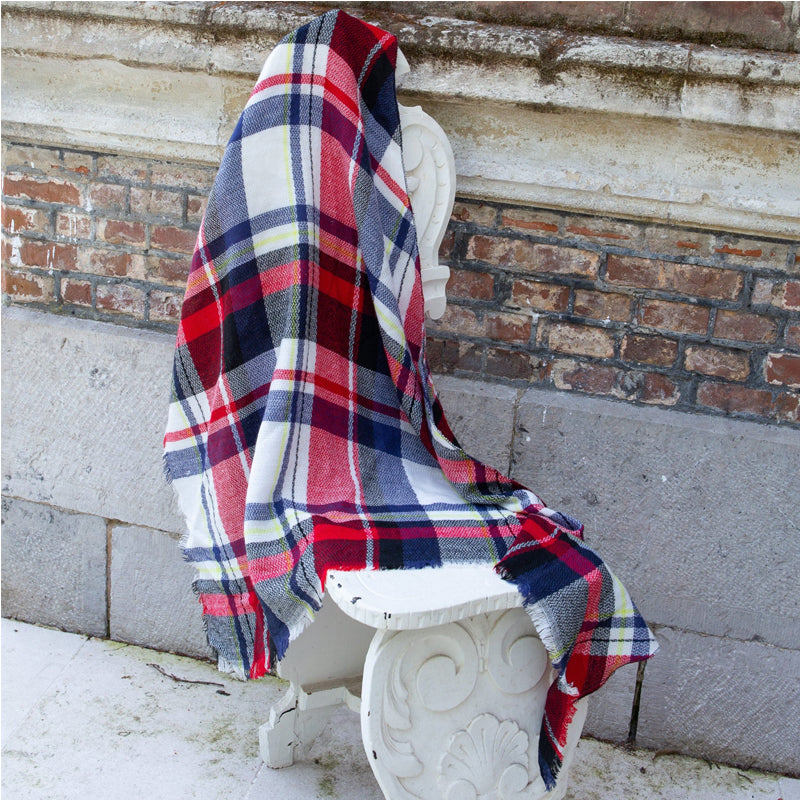 59x59in Red & Black Plaid Tassel Scarf – Soft, Warm Women’s Shawl & Wrap