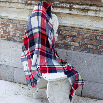 59x59in Red & Black Plaid Tassel Scarf – Soft, Warm Women’s Shawl & Wrap