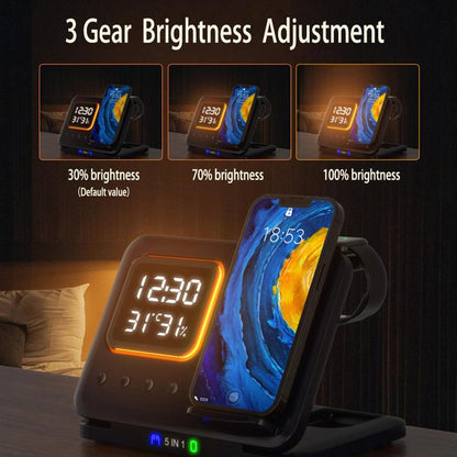 15W 5-in-1 Wireless Charging Dock with Alarm Clock & LED Display