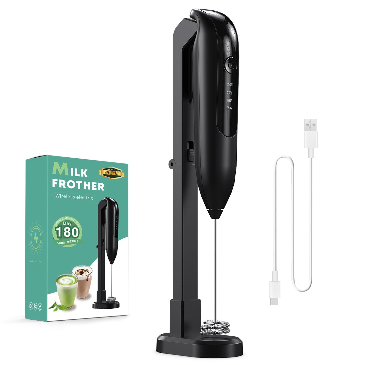 Premium Wireless Milk Frother with Charging Stand – Barista Coffee Foam Maker