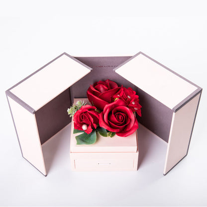 Luxury Jewelry Box with Artificial Rose & Scented Soap – Necklace Holder, Romantic Gift for Girls, Wedding & Festival Flowers
