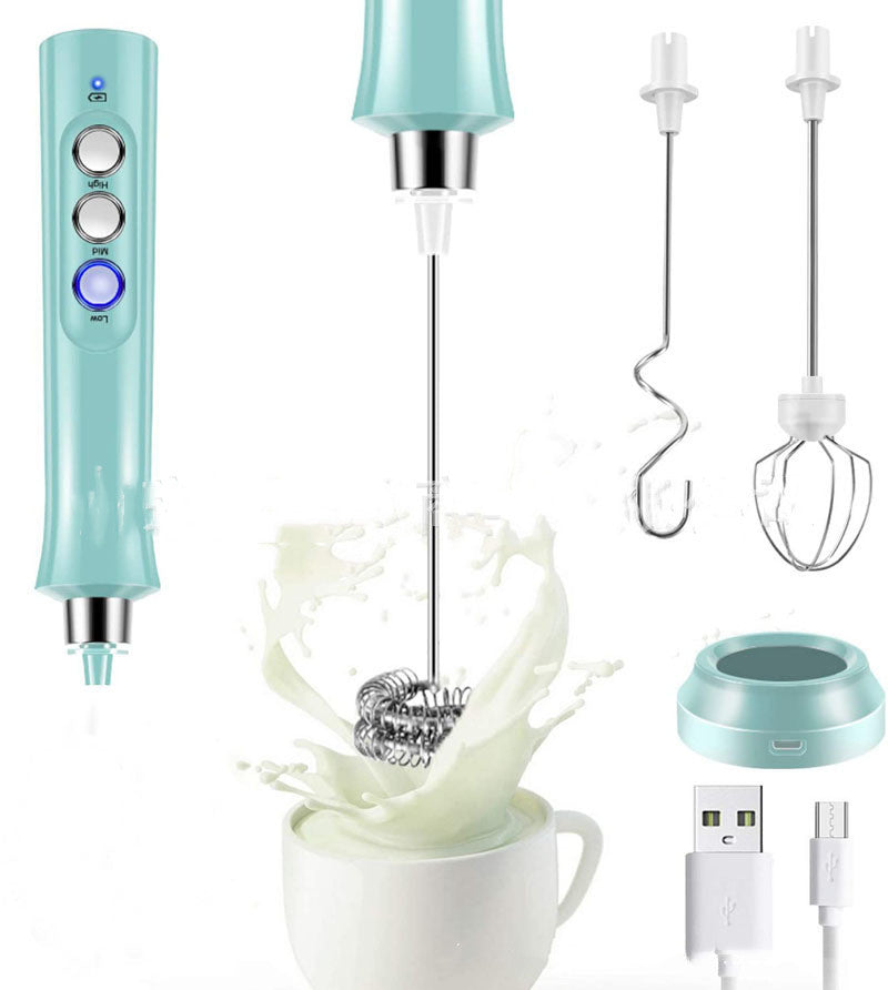 Rechargeable Electric Milk Frother – 3-Speed Stainless Steel Mixer with Stand