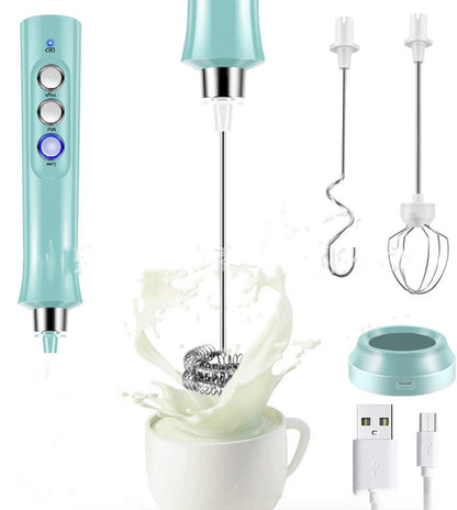 Rechargeable Electric Milk Frother – 3-Speed Stainless Steel Mixer with Stand