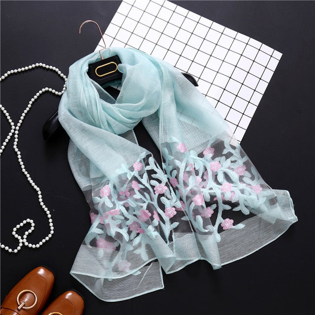 Hollow Embroidery Silk Scarf – Lightweight Shawl & Wrap for Women (Spring/Summer)