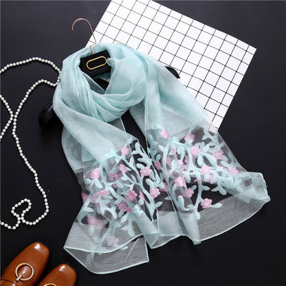 Hollow Embroidery Silk Scarf – Lightweight Shawl & Wrap for Women (Spring/Summer)
