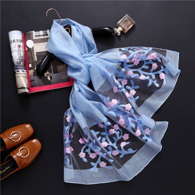 Hollow Embroidery Silk Scarf – Lightweight Shawl & Wrap for Women (Spring/Summer)