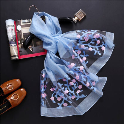 Hollow Embroidery Silk Scarf – Lightweight Shawl & Wrap for Women (Spring/Summer)