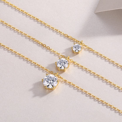 2-Carat Moissanite Silver Pendant Necklace – S925 Gold Electroplated, Minimalist Luxury