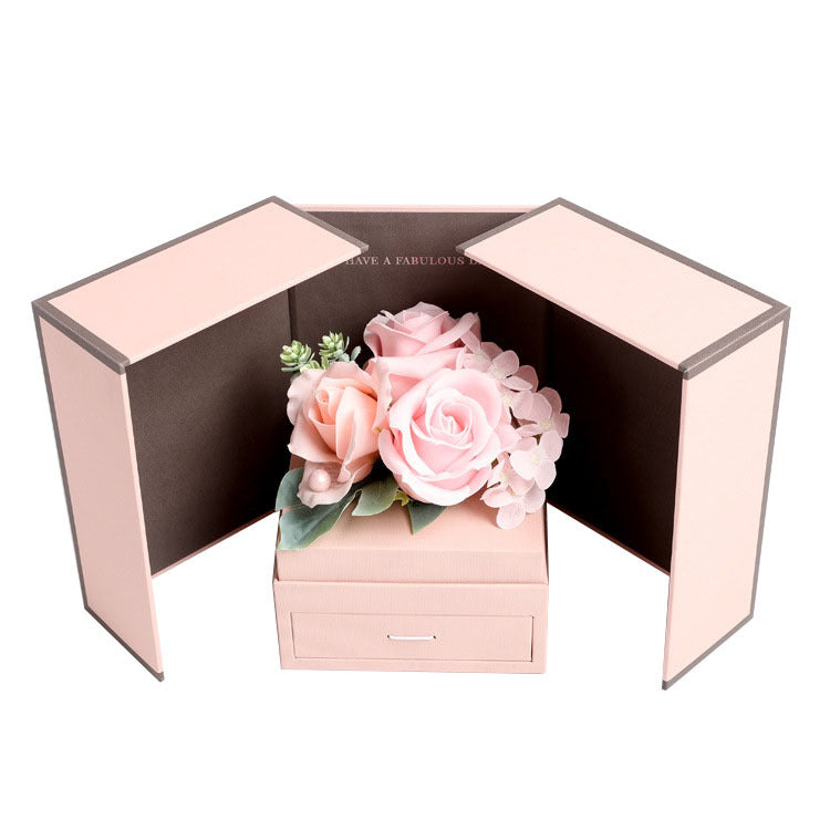 Luxury Jewelry Box with Artificial Rose & Scented Soap – Necklace Holder, Romantic Gift for Girls, Wedding & Festival Flowers