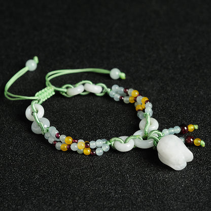 Natural Jadeite Handwoven Bracelet – Adjustable Fortune & Elegance Piece