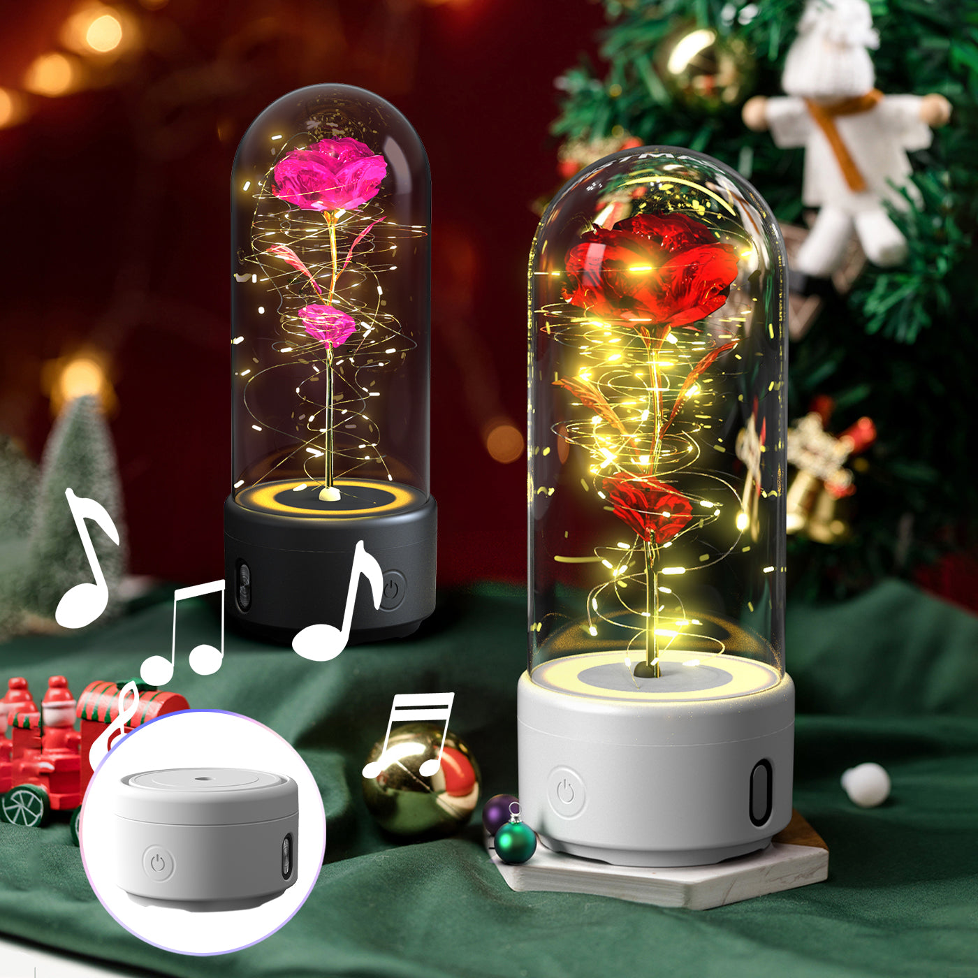 Eternal Rose LED Light & Bluetooth Speaker – Romantic Glass Dome Gift