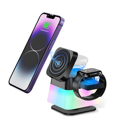 4-in-1 Rotating Magnetic Wireless Charging Stand with Ambient RGB Lighting