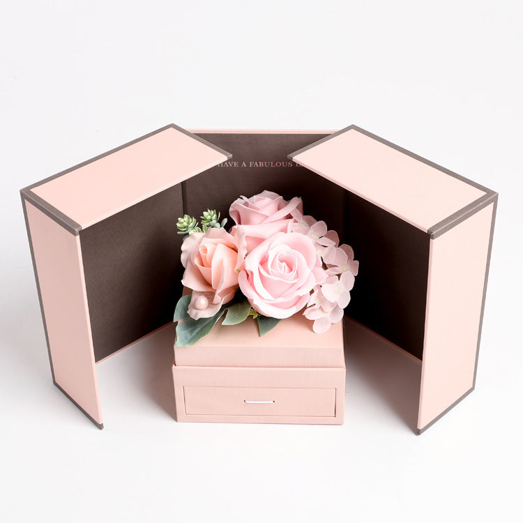 Luxury Jewelry Box with Artificial Rose & Scented Soap – Necklace Holder, Romantic Gift for Girls, Wedding & Festival Flowers