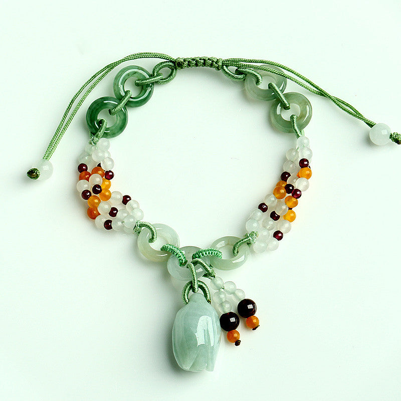 Natural Jadeite Handwoven Bracelet – Adjustable Fortune & Elegance Piece