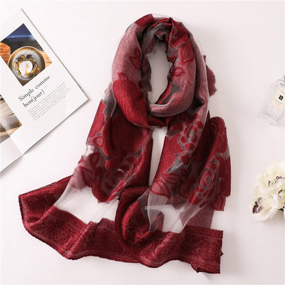 Hollow Embroidery Silk Scarf – Lightweight Shawl & Wrap for Women (Spring/Summer)