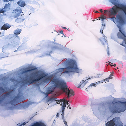 Ink Painting Mulberry Silk Scarf – Elegant Beach Sunscreen Wrap for Women