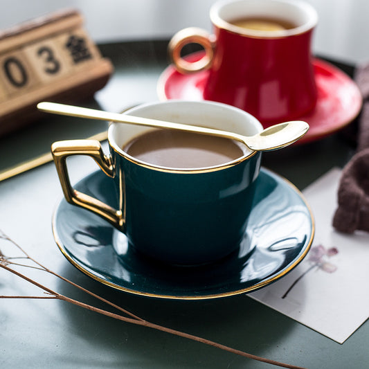 Nordic Light Luxury Green Coffee Cup & Saucer Set