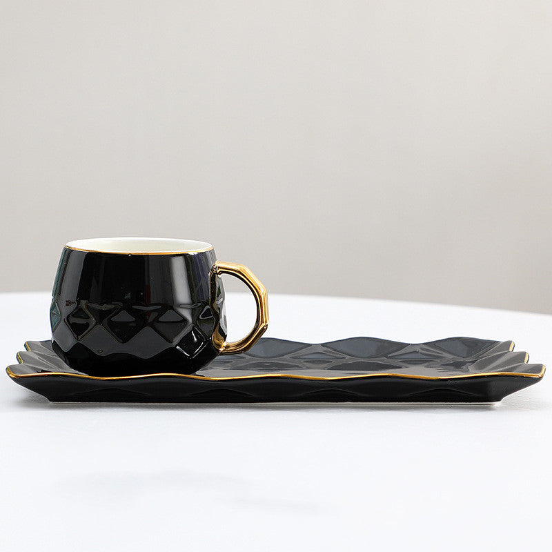 Luxury European Ceramic Coffee Cup Set with Hand-Painted Gold Accents