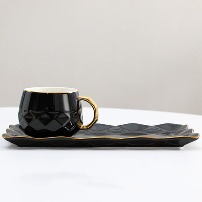 Luxury European Ceramic Coffee Cup Set with Hand-Painted Gold Accents