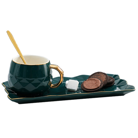 Luxury European Ceramic Coffee Cup Set with Hand-Painted Gold Accents