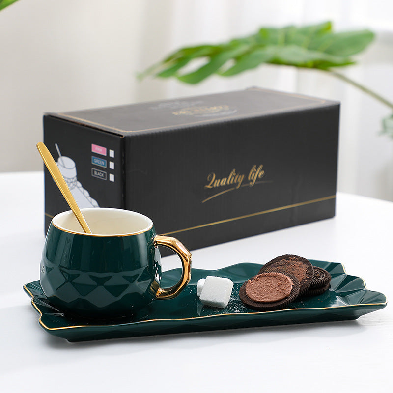 Luxury European Ceramic Coffee Cup Set with Hand-Painted Gold Accents