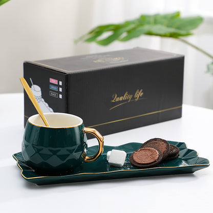 Luxury European Ceramic Coffee Cup Set with Hand-Painted Gold Accents