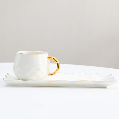 Luxury European Ceramic Coffee Cup Set with Hand-Painted Gold Accents