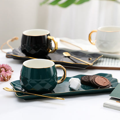 Luxury European Ceramic Coffee Cup Set with Hand-Painted Gold Accents