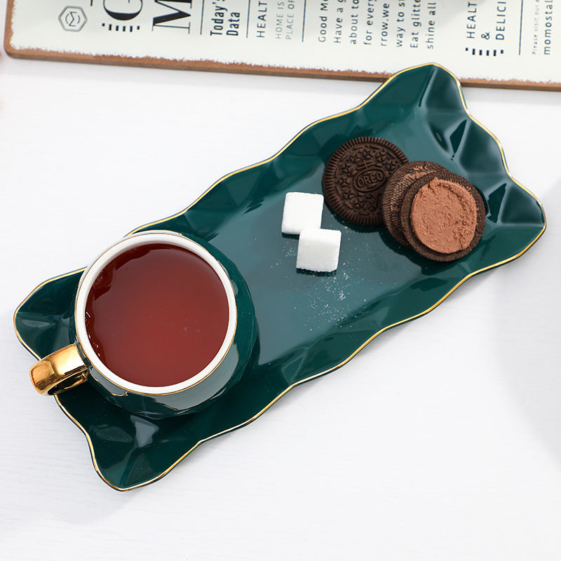Luxury European Ceramic Coffee Cup Set with Hand-Painted Gold Accents
