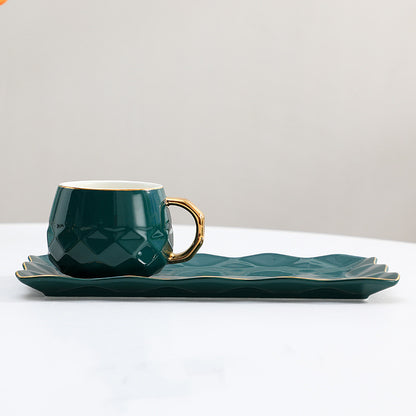 Luxury European Ceramic Coffee Cup Set with Hand-Painted Gold Accents