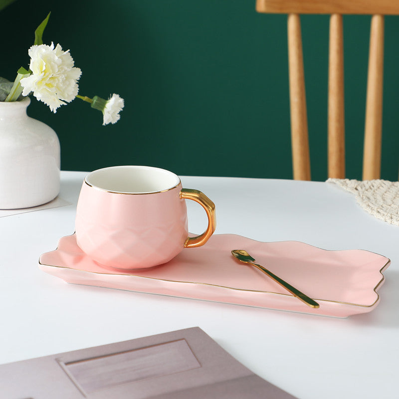 Luxury European Ceramic Coffee Cup Set with Hand-Painted Gold Accents
