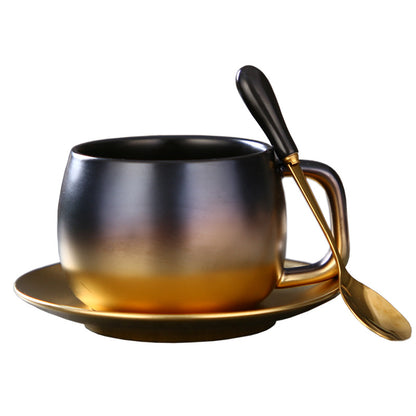 Luxury Matte Black Coffee Cup Set with Gold Gradient Rim