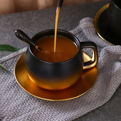 Luxury Matte Black Coffee Cup Set with Gold Gradient Rim