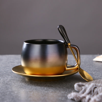 Luxury Matte Black Coffee Cup Set with Gold Gradient Rim