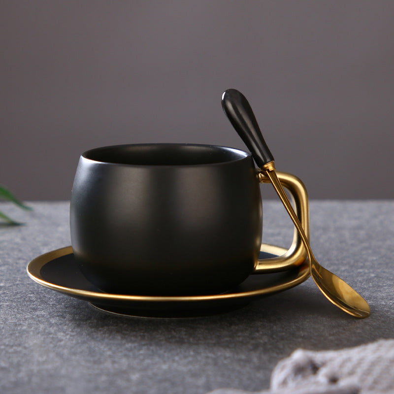Luxury Matte Black Coffee Cup Set with Gold Gradient Rim