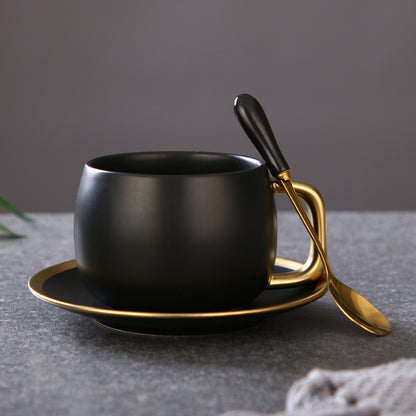 Luxury Matte Black Coffee Cup Set with Gold Gradient Rim