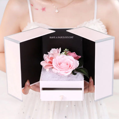 Luxury Jewelry Box with Artificial Rose & Scented Soap – Necklace Holder, Romantic Gift for Girls, Wedding & Festival Flowers