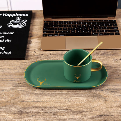 Retro Ceramic Couple Mug Set with Saucers – 2pcs