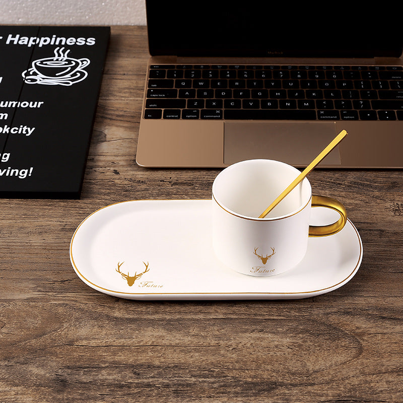 Retro Ceramic Couple Mug Set with Saucers – 2pcs